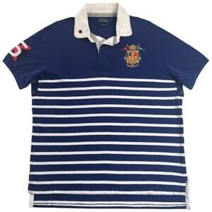 Polo Ralph Lauren RL Yacht Club Rugby Polo Shirt Blue White Stripe Custom Fit XL